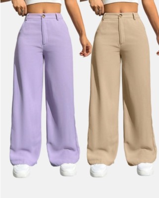 NUCOUTHS the style you love Regular Fit Women Purple, Beige Trousers