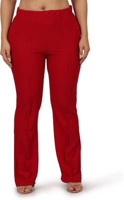 Kanna Fabric Regular Fit Women Maroon Trousers