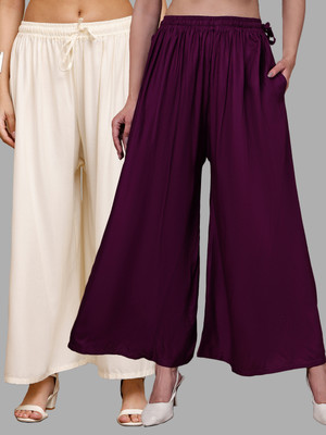 VALLES365 by S.c. Flared Women Purple, Cream Trousers