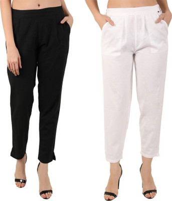 HouseOfCommon Regular Fit Women Black, White Trousers