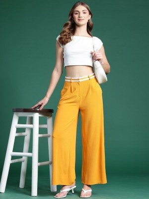 Dressberry Regular Fit Women Yellow Trousers