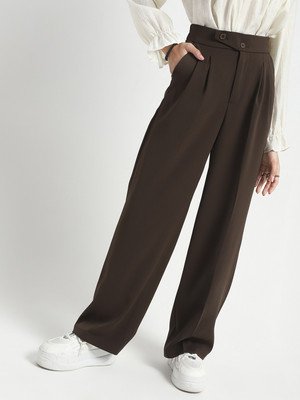 Sera Regular Fit Women Brown Trousers