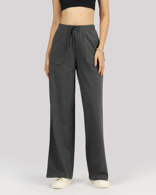 BlissClub Work-To-Wine Twill Pants Drawstring Patch Pocket - Regular Women Grey Trousers