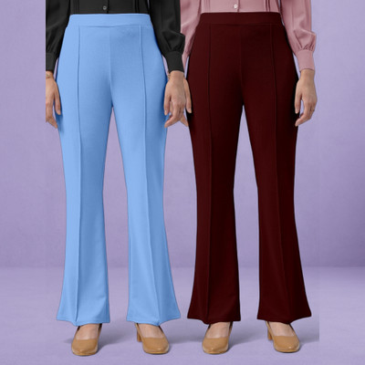 Trouserwala Loose Fit Women Light Blue, Maroon Trousers