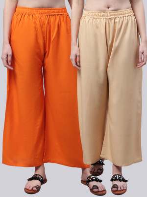 VALLES365 by S.c. Flared Women Orange, Beige Trousers
