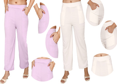 Fashion Bazaar Regular Fit Women Purple, White Trousers