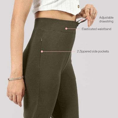 BlissClub AM:PM Cotton Straight Pants - Regular Straight Fit Women Green Trousers