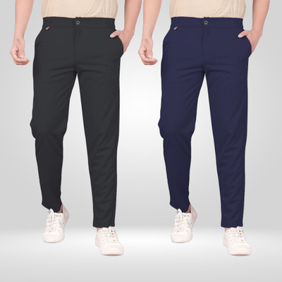 Vontade Regular Fit Men Black, Dark Blue Trousers