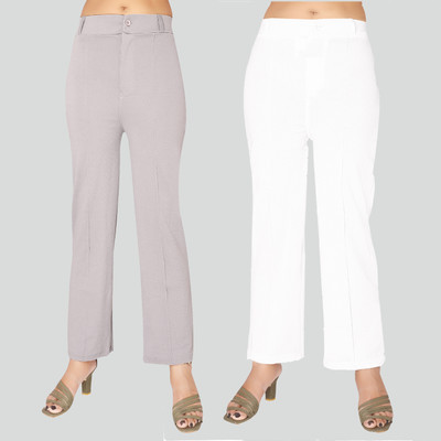 Fashion Bazaar Straight Fit Women White, Grey Trousers