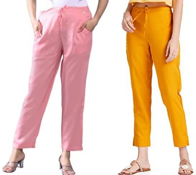 Myzora Regular Fit Women Pink, Yellow Trousers