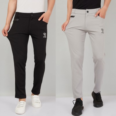 We Perfect Slim Fit Men Black, Grey Trousers