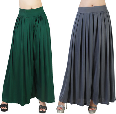 Fashion Bazaar Flared Women Dark Green, Grey Trousers