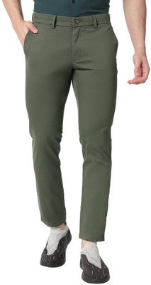 BASICS Slim Fit Men Green Trousers
