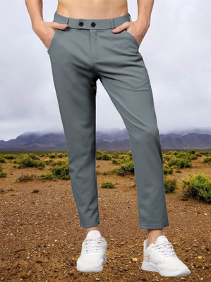 Tstylelife Regular Fit Men Grey Trousers