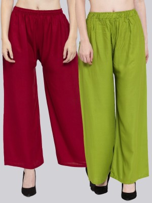 VALLES365 by S.c. Flared Women Maroon, Light Green Trousers