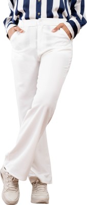 Pop Stitch Regular Fit Women White Trousers