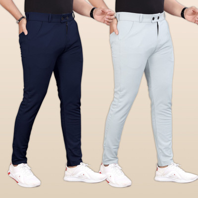 GIBBONTE Slim Fit Men Blue, Grey Trousers