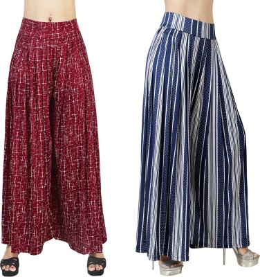 Fashion Bazaar Flared Women Maroon, Blue Trousers