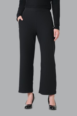 VAN HEUSEN Athleisure Zipper Pocket And High Waist Flared Women Black Trousers