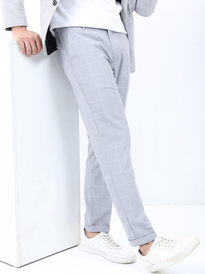 HIGHLANDER Elasticated Waist Band & Turn Up Hem Smart Regular Fit Men Grey Trousers