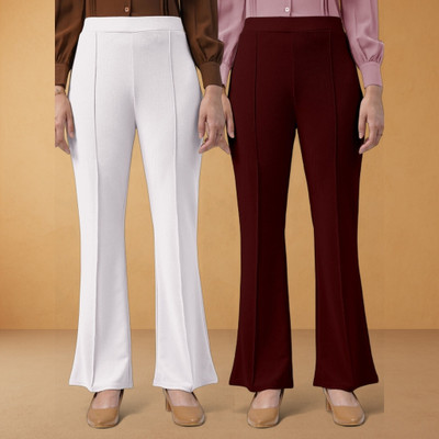 nitafashion Loose Fit Women White, Maroon Trousers