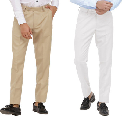 LAHSUAK Regular Fit Men Beige, White Trousers