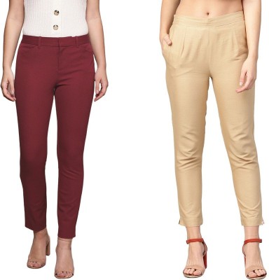 SUPRYIA Regular Fit Women Maroon, Gold Trousers