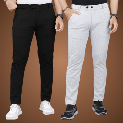 GIBBONTE Regular Fit Men Black, Grey Trousers