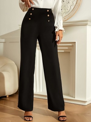 POPWINGS Regular Fit Women Black Trousers