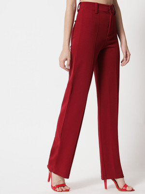 FUBACK Regular Fit Women Maroon Trousers