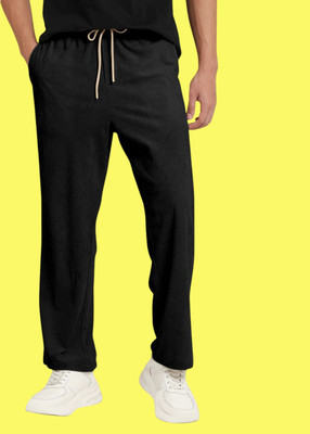 NIVEDANM Solid Men Black Track Pants