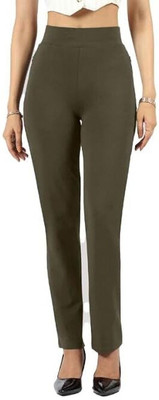 BlissClub AM:PM Cotton Straight Pants - Tall Straight Fit Women Green Trousers