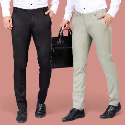 FUKUSO Regular Fit Men Black, Grey Trousers