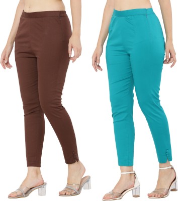 Priya Point Regular Fit Women Blue, Brown Trousers