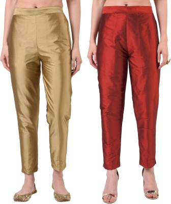 FLOREOS Regular Fit Women Maroon, Gold Trousers