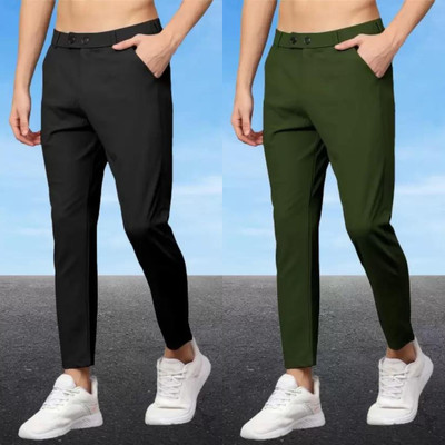 We Perfect Slim Fit Men Black, Green Trousers