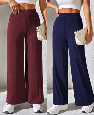 Citytalk Regular Fit, Relaxed Women Dark Blue, Maroon Trousers