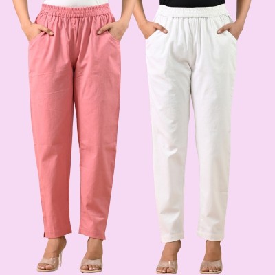 SAAV Regular Fit Women Pink, White Trousers