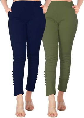DKD Skinny Fit Women Dark Blue, Light Green Trousers
