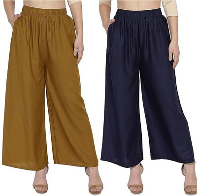 MOKSH Regular Fit Women Brown, Dark Blue Trousers