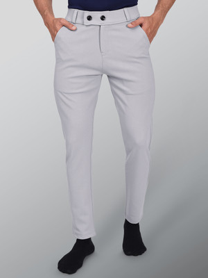 INDICLUB Slim Fit Men Silver Trousers