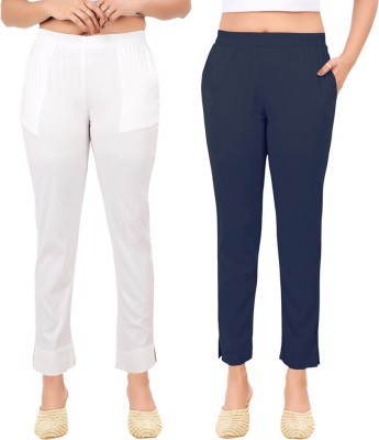 HouseOfCommon Regular Fit Women Dark Blue, White Trousers