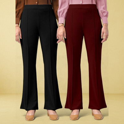 jenile stoor Comfort Fit, Regular Fit Women Black, Maroon Trousers