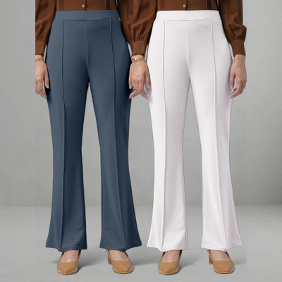 lookskky Loose Fit Women White, Blue Trousers