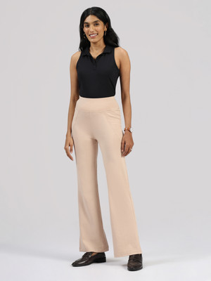 BlissClub AM:PM Cotton Flare Pants - Regular Flared Women Cream Trousers