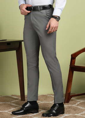 encore by INVICTUS Regular Fit Men Grey Trousers