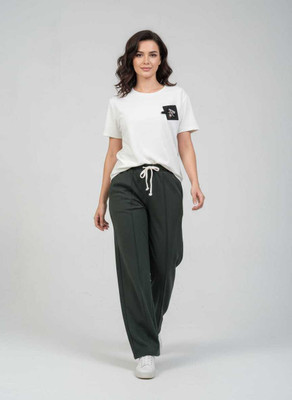 StitchCraft Regular Fit Women White, Dark Green Trousers