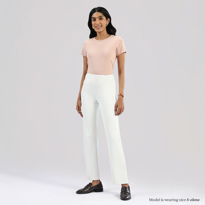 BlissClub Ultimate Straight Pants, Lite - Tall Regular Fit Women White Trousers