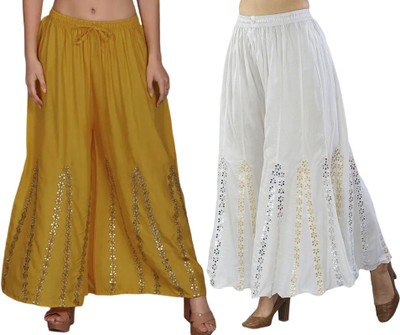 SMAASUM Comfort Fit Women Yellow, White, Gold Trousers