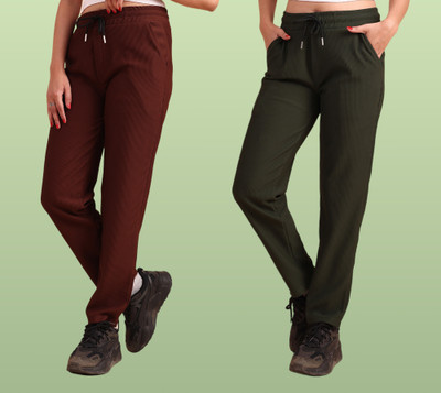 GIBBONTE Self Design Women Brown, Dark Green Track Pants